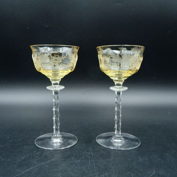 Tiffin-Franciscan Cadena Amber Mandarin Yellow Liquor Cocktail Sherry Glass S/2 - Picture 1 of 7